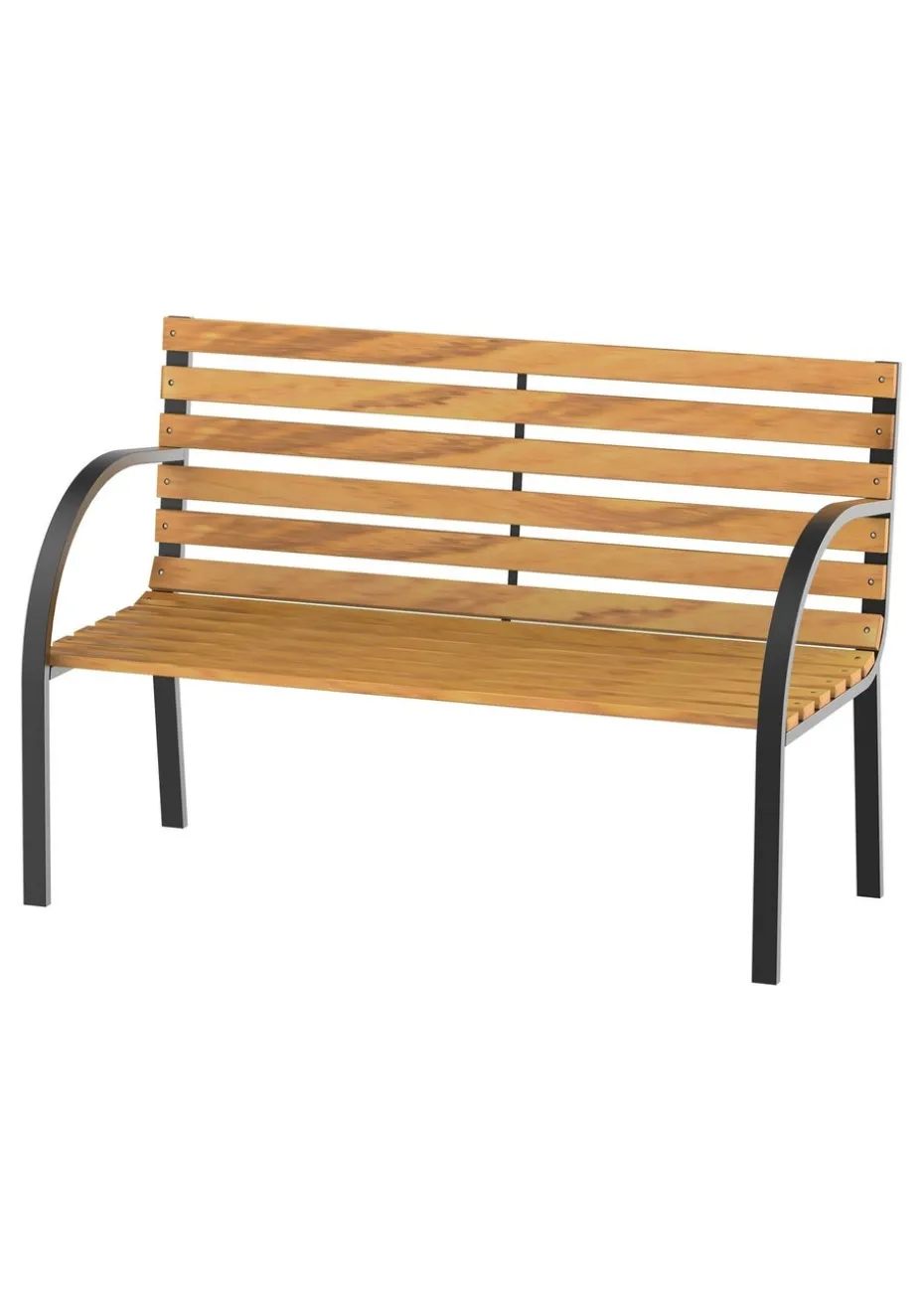 Outsunny Natural 2 Seater Wooden Garden Bench Chair with Steel Frame