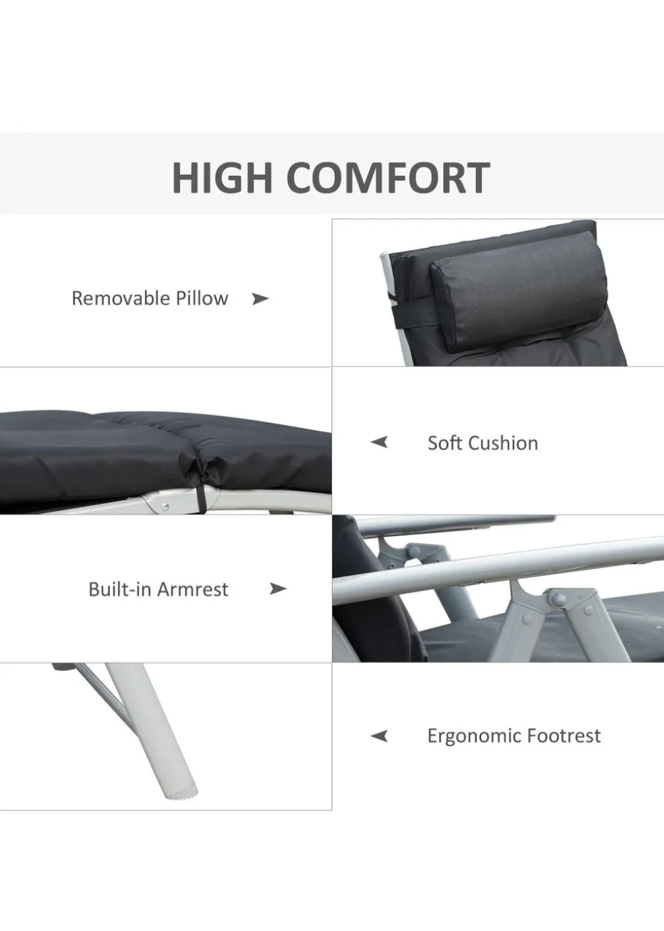 Outsunny Outdoor Patio Sun Lounger Garden Texteline Foldable Reclining Chair with Cushion - Black