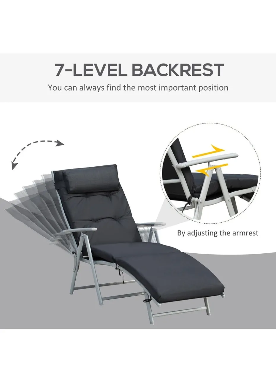 Outsunny Outdoor Patio Sun Lounger Garden Texteline Foldable Reclining Chair with Cushion - Black