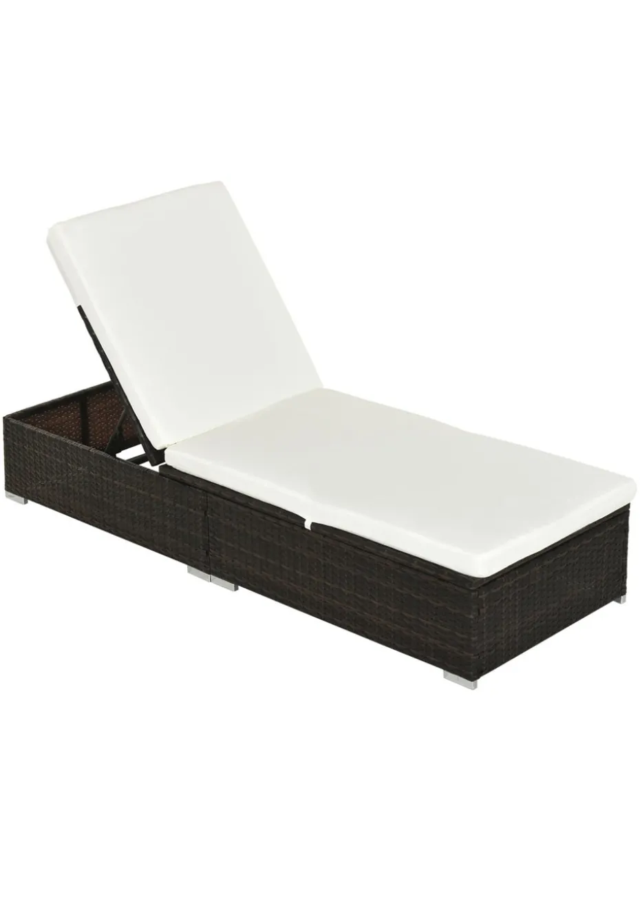 Outsunny Patio PE Rattan Sun Lounger Recliner with Cushion