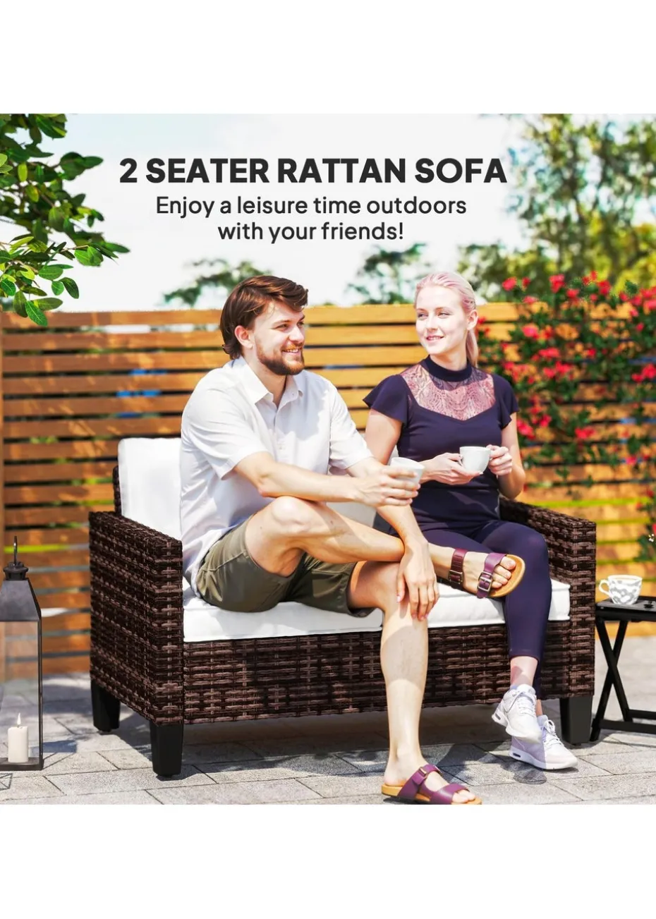 Outsunny Rattan Sofa with Cushions 2 Seater Garden Furniture