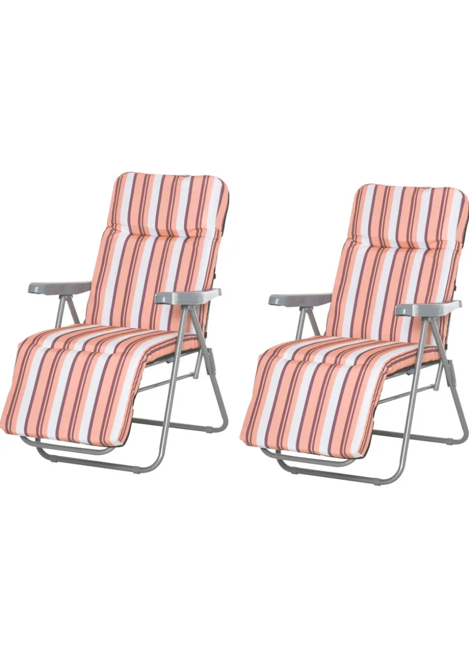 Outsunny Set of 2 Garden Patio Foldable Sun Recliners Loungers