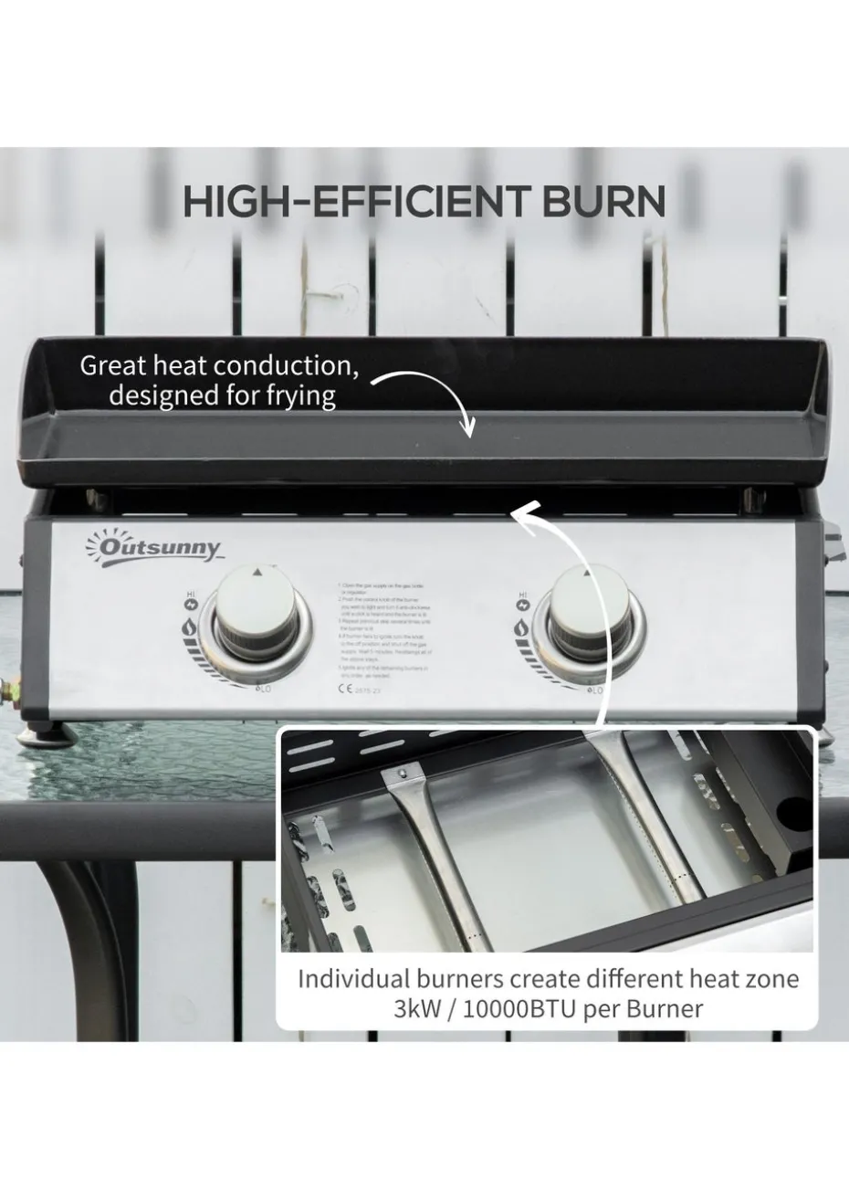 Outsunny Silver 6kW Portable Gas Plancha BBQ Grill