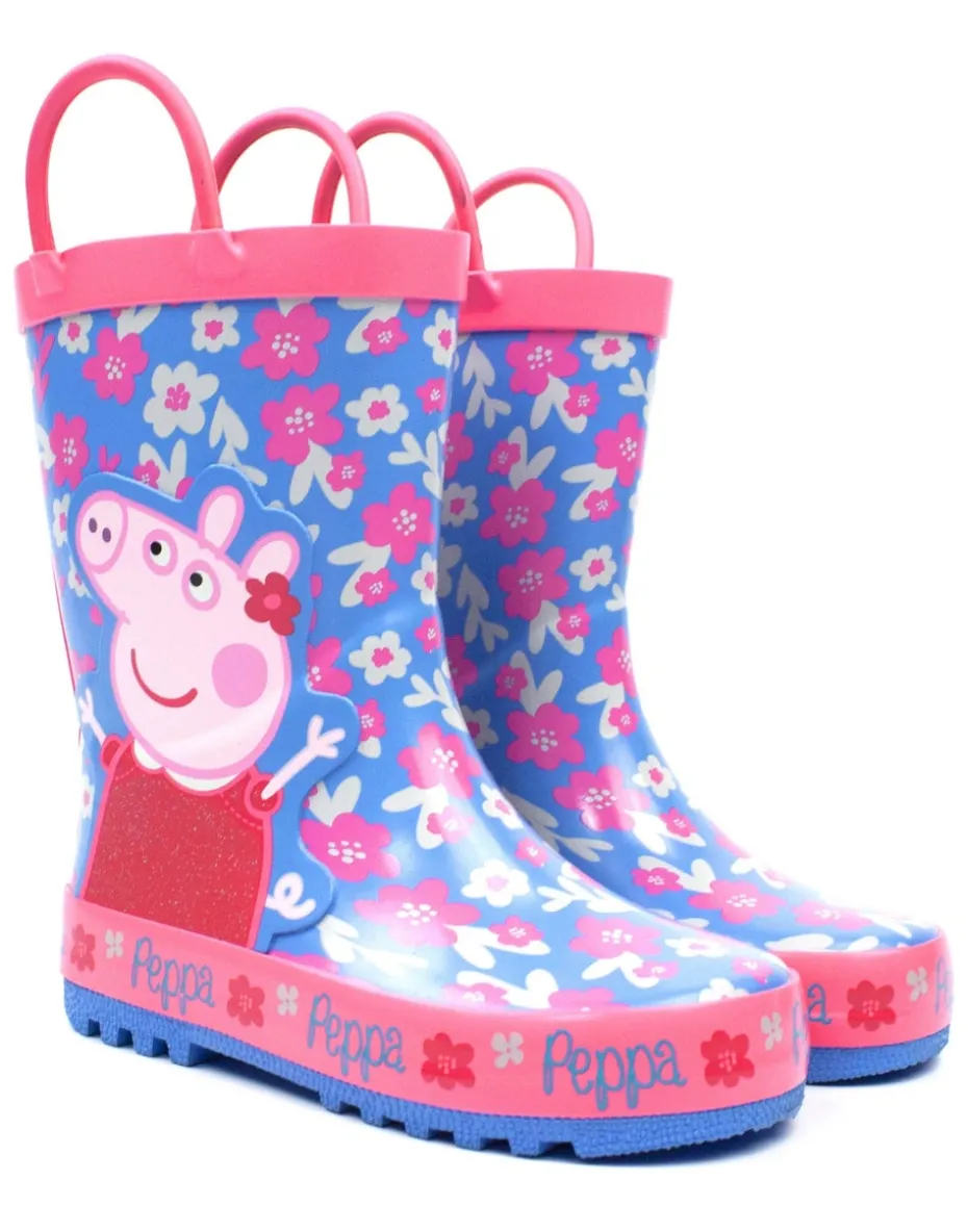 Peppa Pig Girls Blue Peppa Pig Wellington Boots with Handles (4 - 10 Younger)