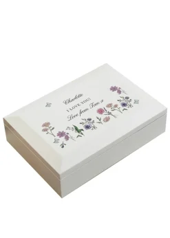 Personalised Memento Company Wildflower White Wooden Jewellery Box