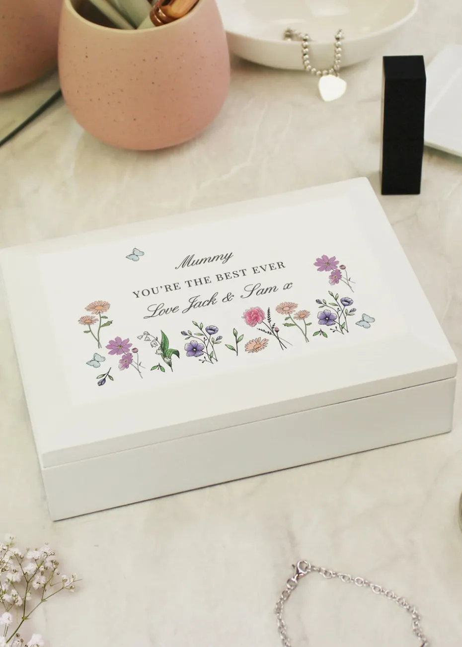 Personalised Memento Company Wildflower White Wooden Jewellery Box