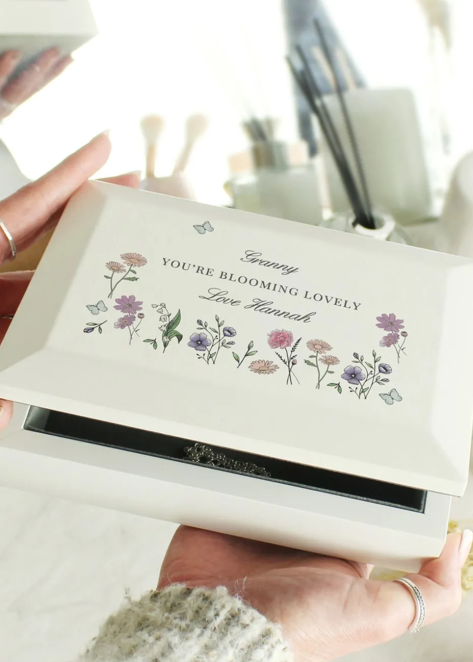 Personalised Memento Company Wildflower White Wooden Jewellery Box