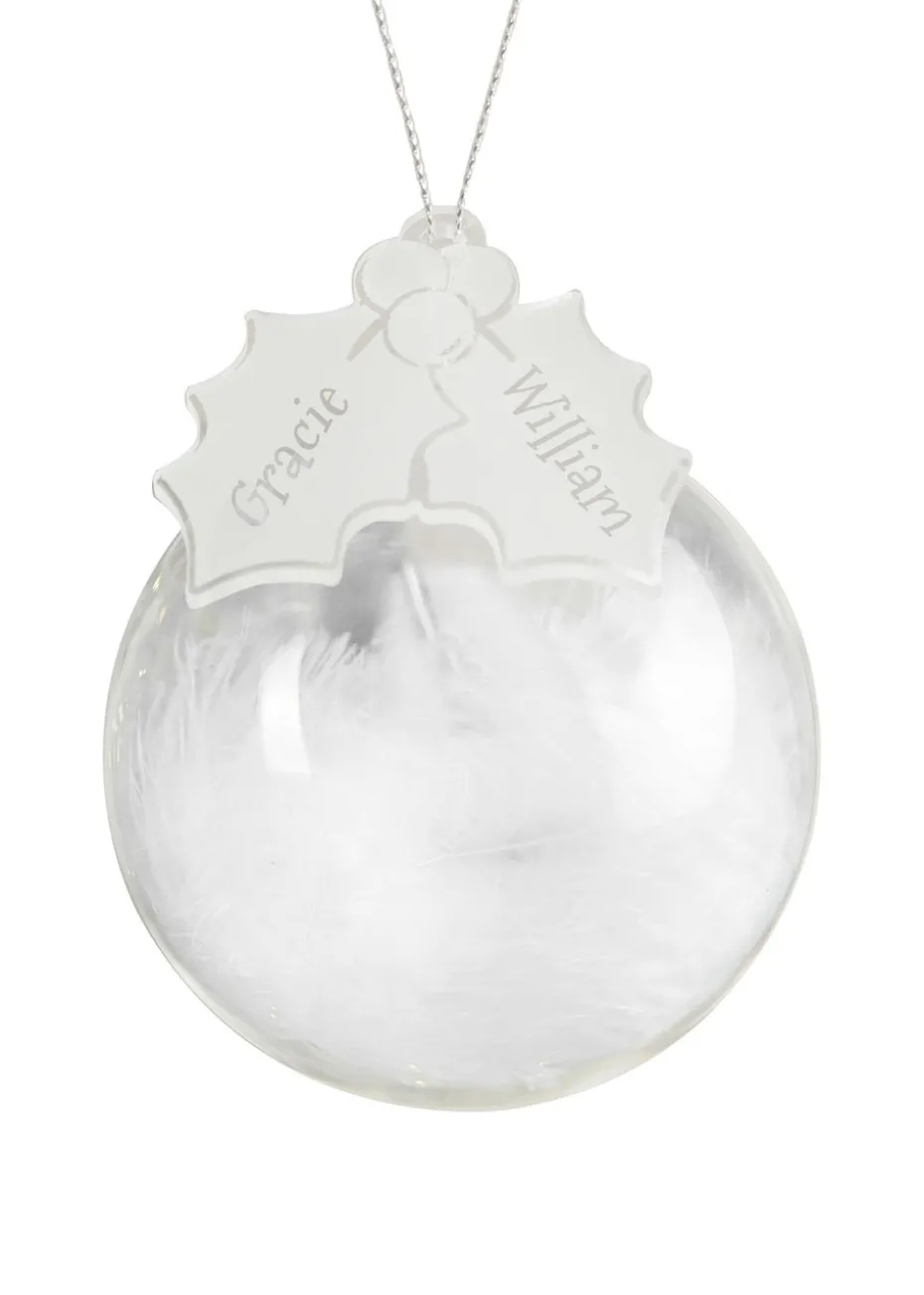 Personalised Memento Company Clear Holly Acrylic Feather Bauble