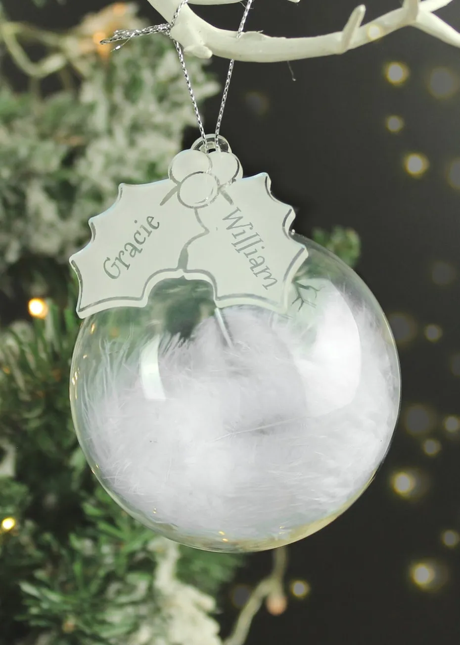 Personalised Memento Company Clear Holly Acrylic Feather Bauble