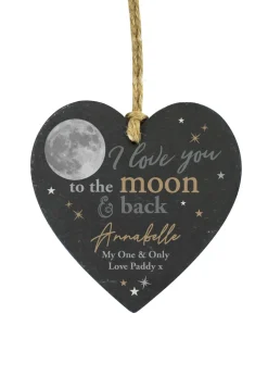 Personalised Memento Company Moon & Back Slate Heart Decoration