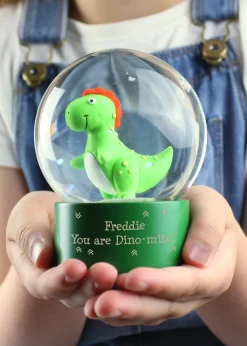 Personalised Memento Company Green Message Dinosaur Glitter Snow Globe