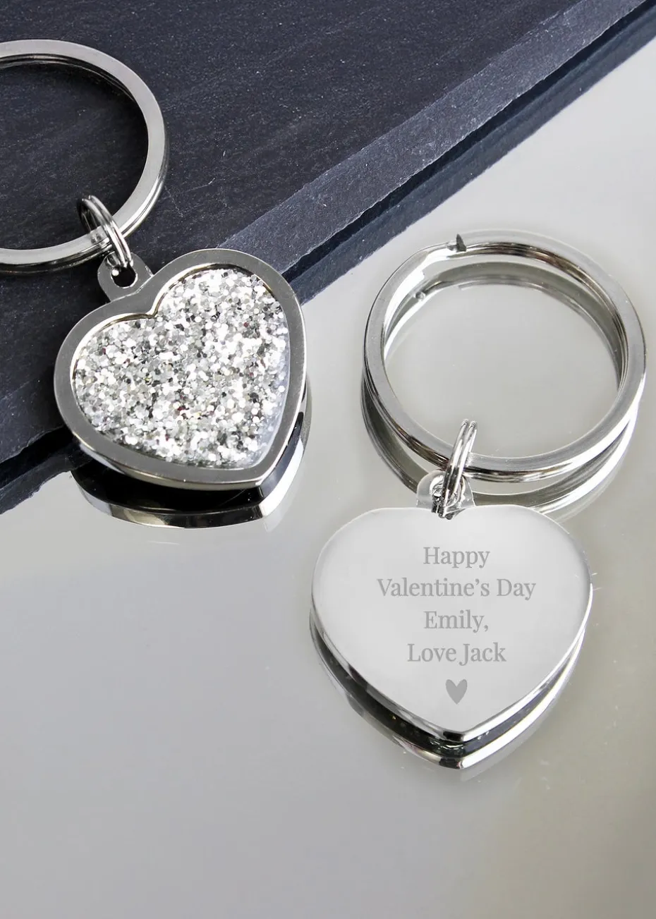 Personalised Memento Company Silver Diamante Heart Keyring