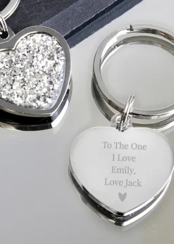 Personalised Memento Company Silver Diamante Heart Keyring