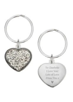 Personalised Memento Company Silver Diamante Heart Keyring