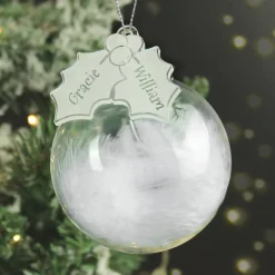 Personalised Memento Company Clear Snowman Acrylic Blue Feather Bauble