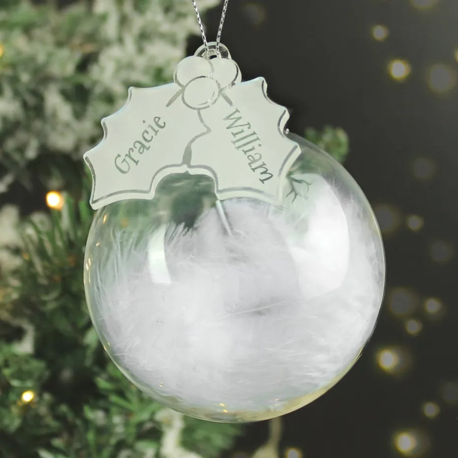 Personalised Memento Company Clear Snowman Acrylic Blue Feather Bauble