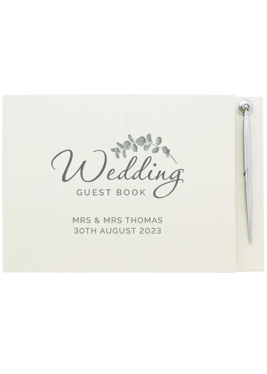 Personalised Memento Company Ivory Botanical Wedding Guest Book & Pen