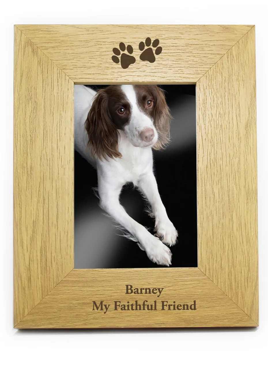 Personalised Memento Company Wood Oak Finish 6x4 Paw Prints Photo Frame