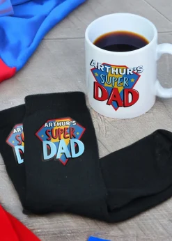 Personalised Memento Company White Super Dad Mug & Socks Set