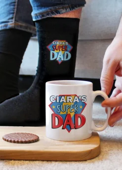 Personalised Memento Company White Super Dad Mug & Socks Set