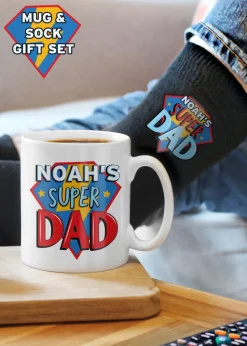 Personalised Memento Company White Super Dad Mug & Socks Set