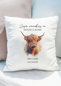 Personalised Memento Company Highland Cow White Cushion