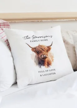 Personalised Memento Company Highland Cow White Cushion