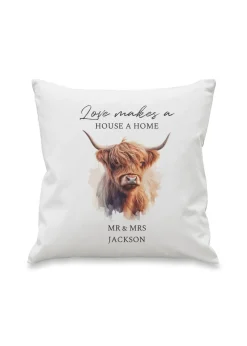 Personalised Memento Company Highland Cow White Cushion