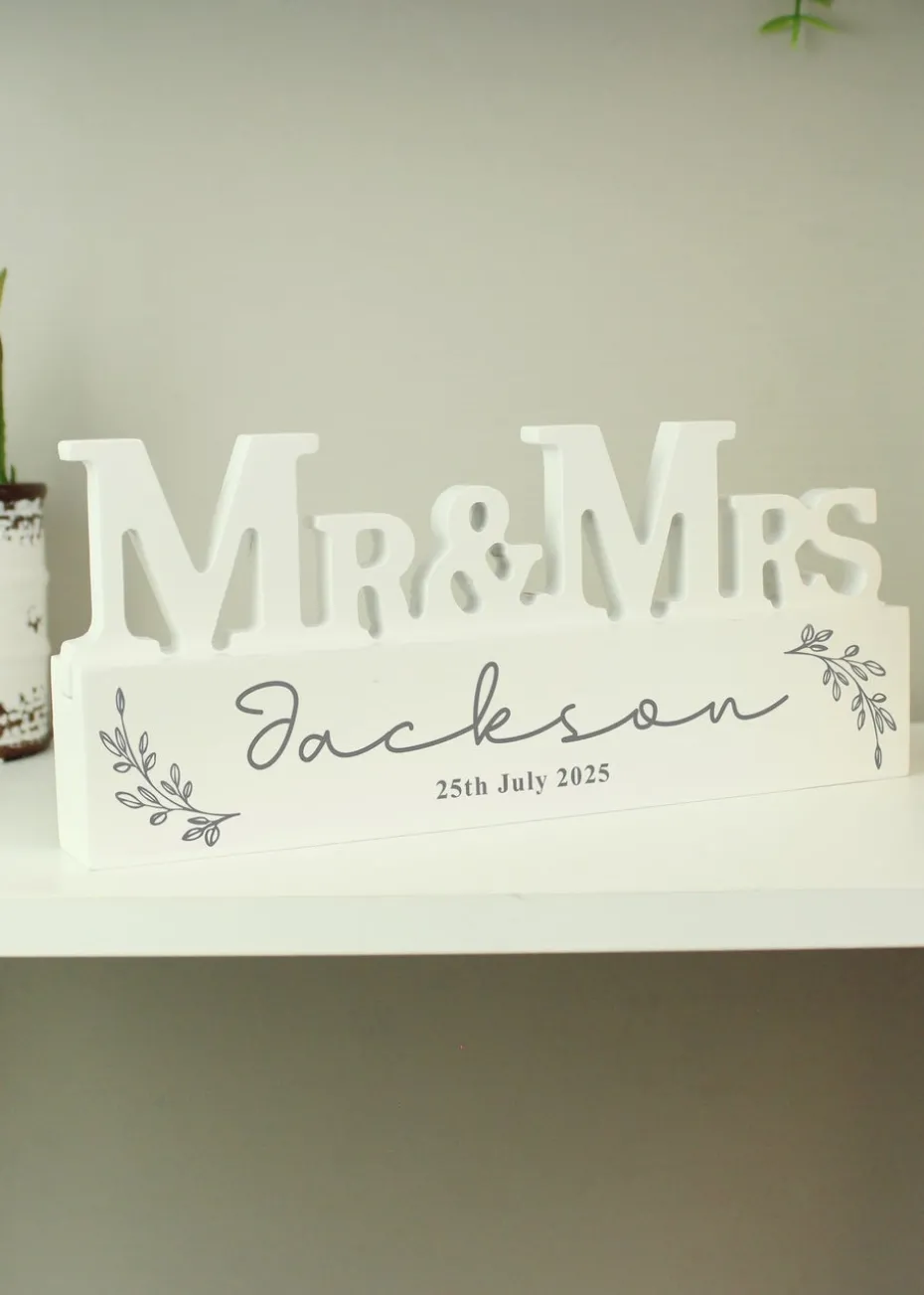 Personalised Memento Company Leaf Wooden Mr & Mrs Ornament