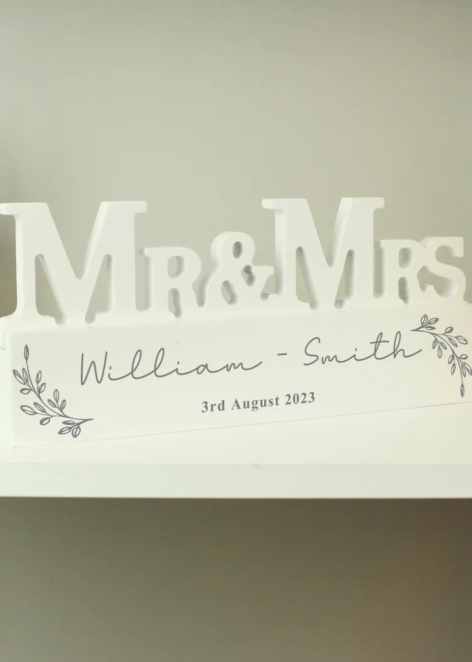 Personalised Memento Company Leaf Wooden Mr & Mrs Ornament
