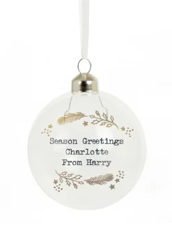 Personalised Memento Company Clear Gold Wreath Glass Bauble