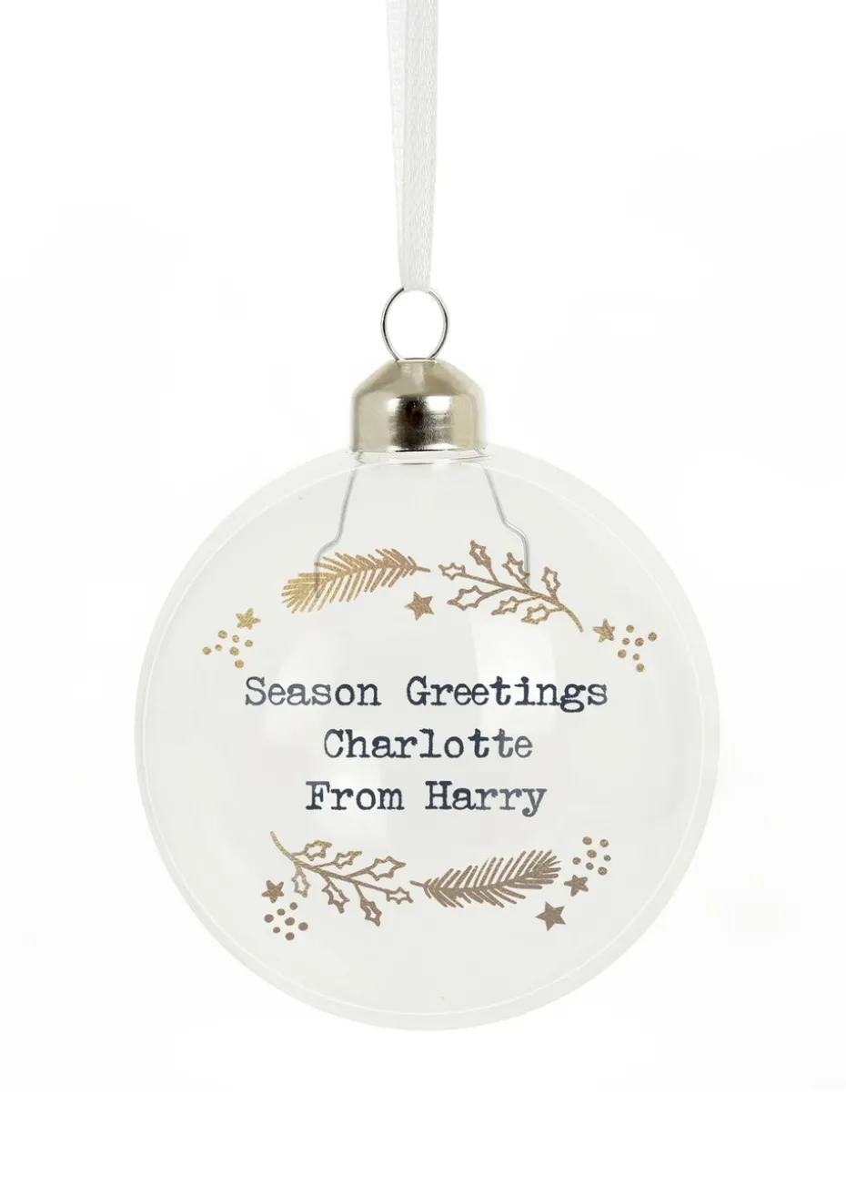 Personalised Memento Company Clear Gold Wreath Glass Bauble