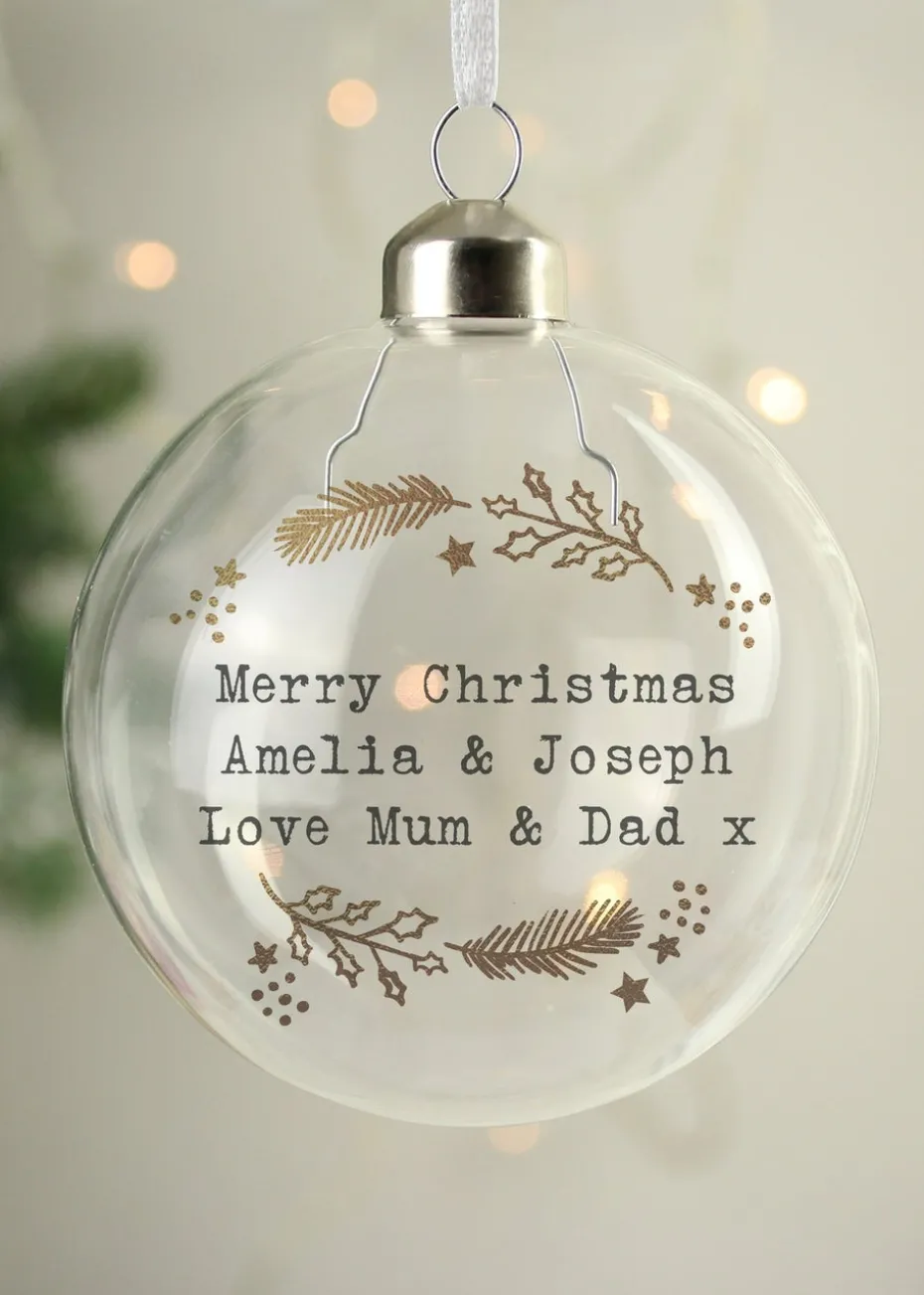 Personalised Memento Company Clear Gold Wreath Glass Bauble