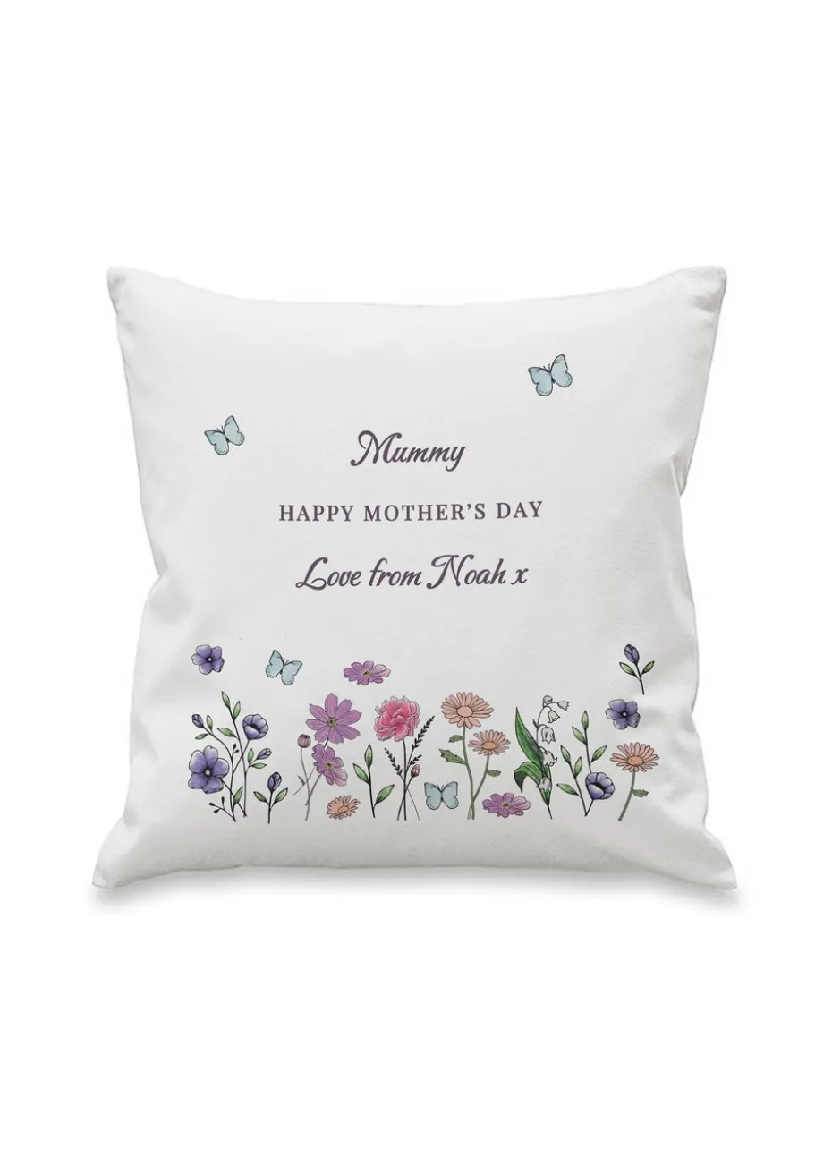 Personalised Memento Company Wildflower White Cushion & Insert