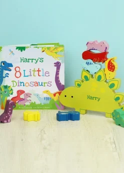 Personalised Memento Company Green Dinosaur Book & Stacking Toy
