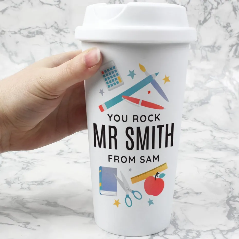 Personalised Memento Company White Teachers Insulated Reusable Eco Travel Cup