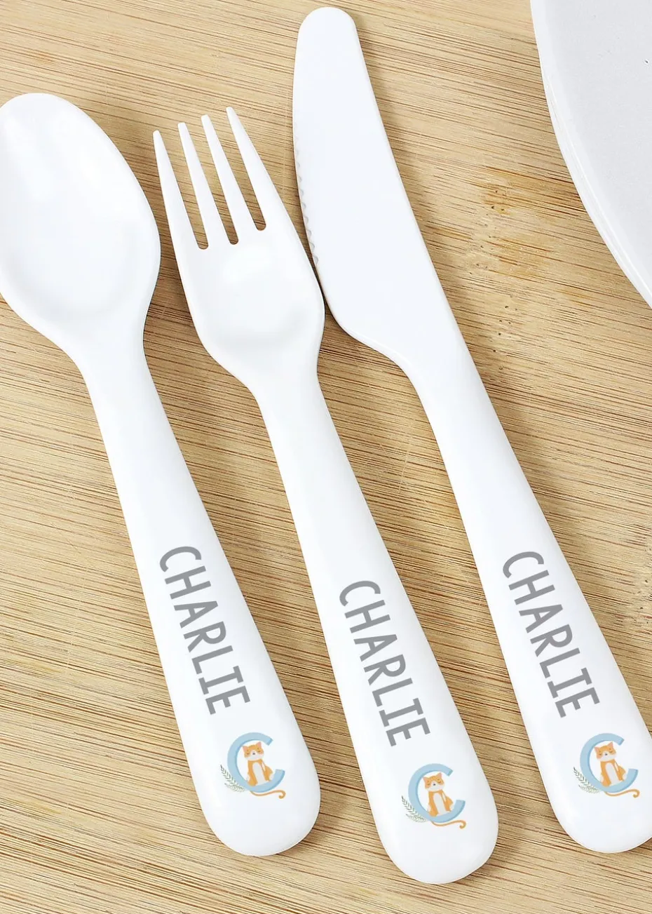Personalised Memento Company White Animal Alphabet Plastic Cutlery