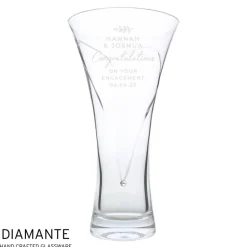 Personalised Memento Company Clear Free Text Botanical Hand Cut Diamante Heart Vase