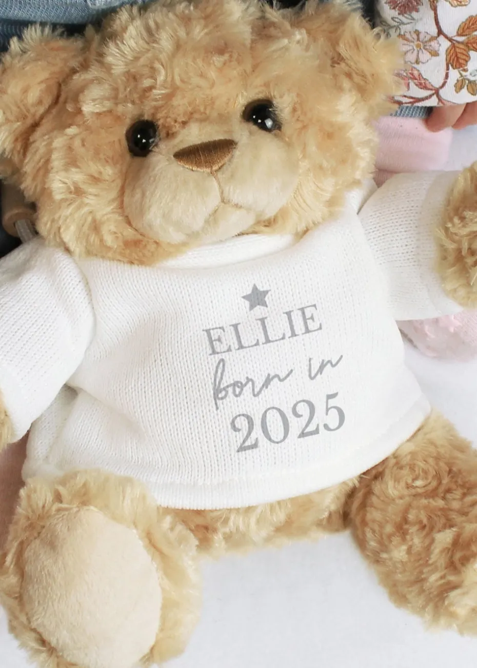 Personalised Memento Company Brown Born In Teddy Bear