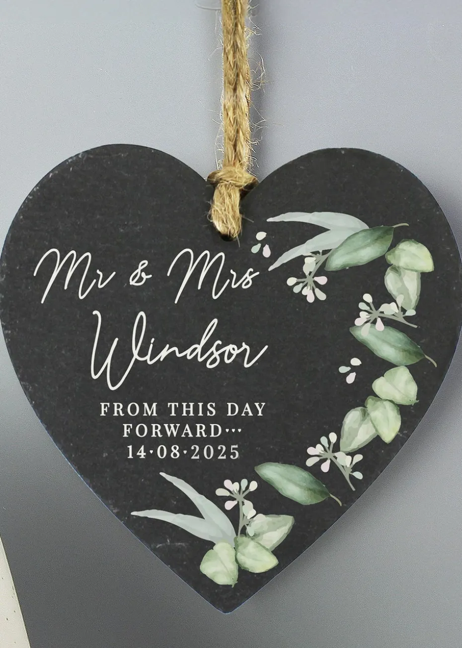Personalised Memento Company Botanical Slate Heart Decoration