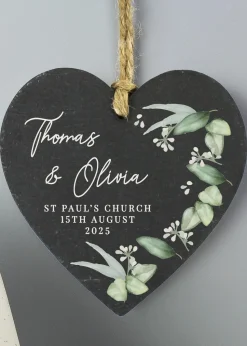 Personalised Memento Company Botanical Slate Heart Decoration