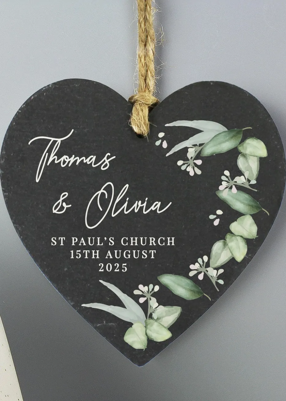 Personalised Memento Company Botanical Slate Heart Decoration