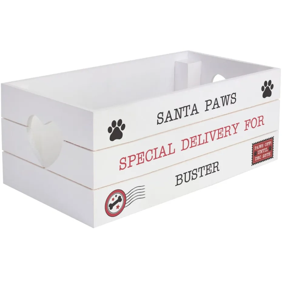 Personalised Memento Company White Wood Santa Paws Crate