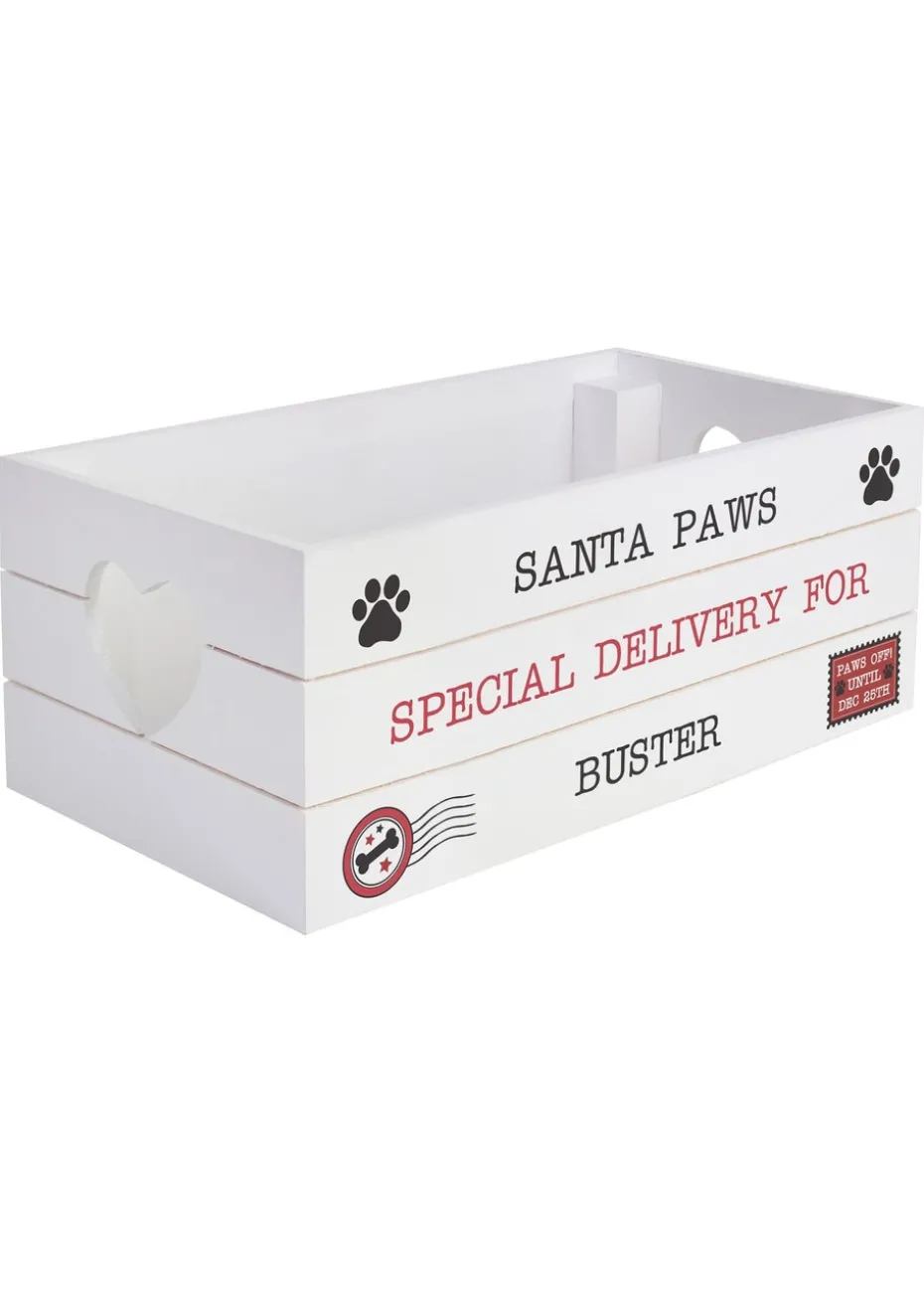 Personalised Memento Company White Wood Santa Paws Crate