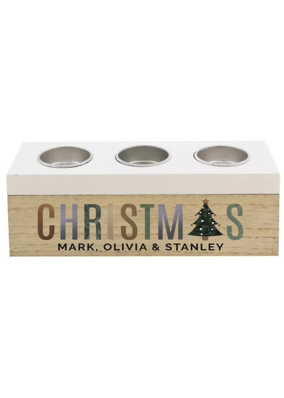 Personalised Memento Company White Christmas Tree Triple Tea Light Box