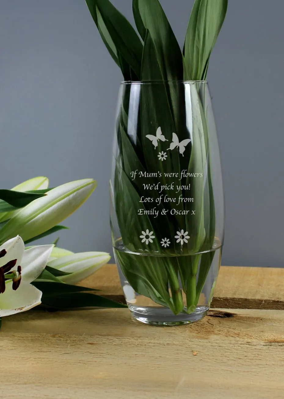 Personalised Memento Company Butterflies & Flowers Clear Bullet Vase