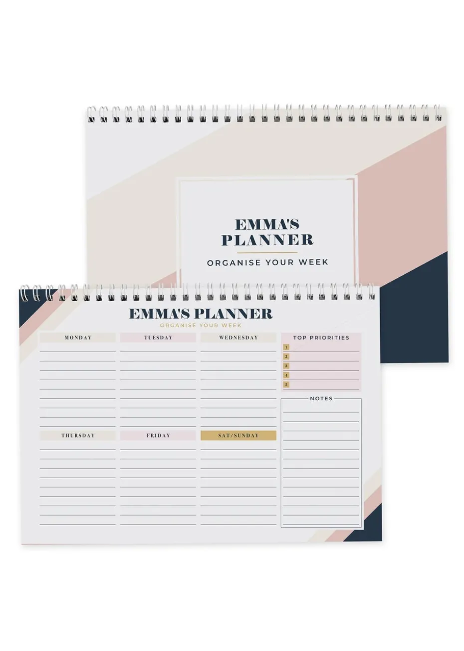 Personalised Memento Company White Free Text Navy & Blush A4 Desk Planner
