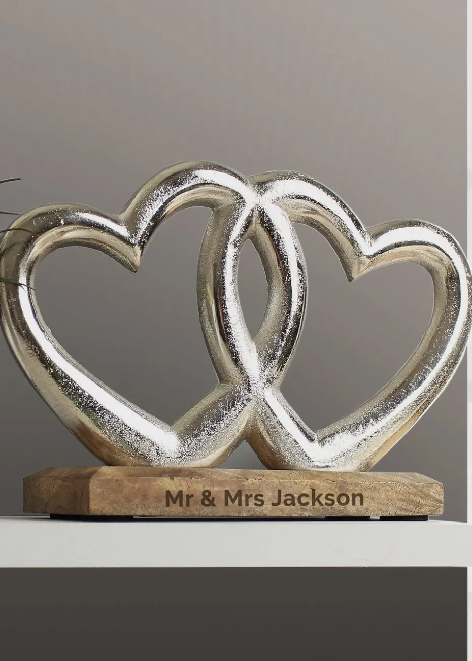 Personalised Memento Company Wood Double Heart Ornament