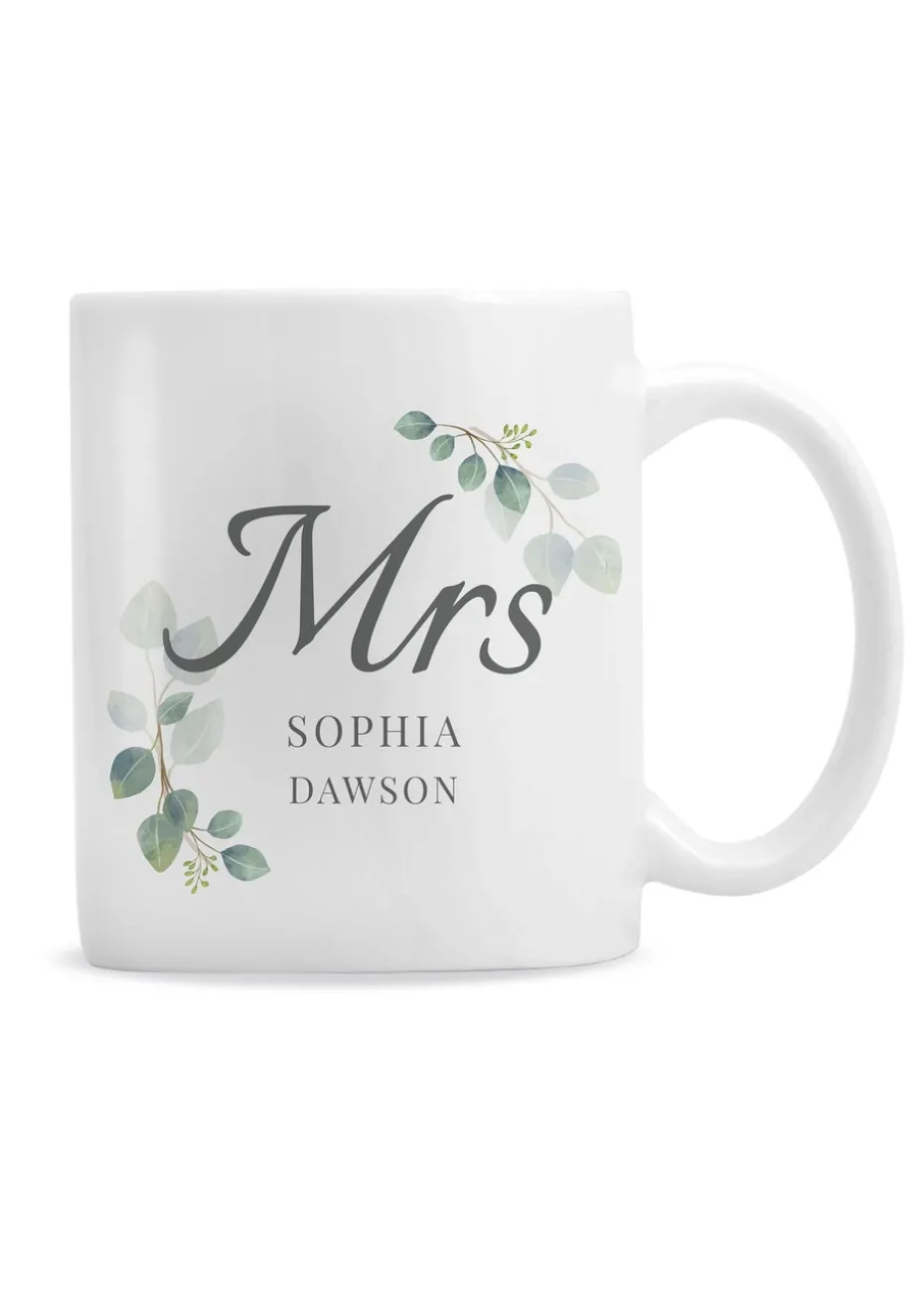Personalised Memento Company White Botanical Mrs Mug