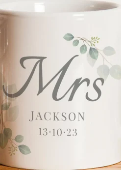 Personalised Memento Company White Botanical Mrs Mug